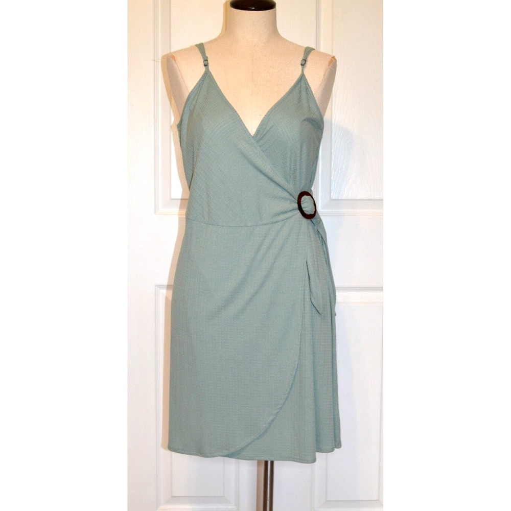 O'Neill Dress Women's M Sage Green Spaghetti Straps Wrap Bodice & Waist